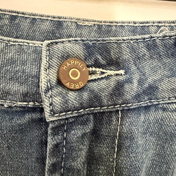 Happily Grey Denim Maxi Skirt Size 11 / 29 Blue Raw Hem Split Front Soft Stretch - Picture 2 of 5